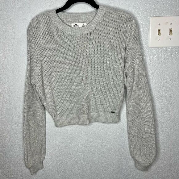 Hollister Crop Long Sleeve Crew Neck Light Gray Women’s Sweater Sz Small - Picture 2 of 10